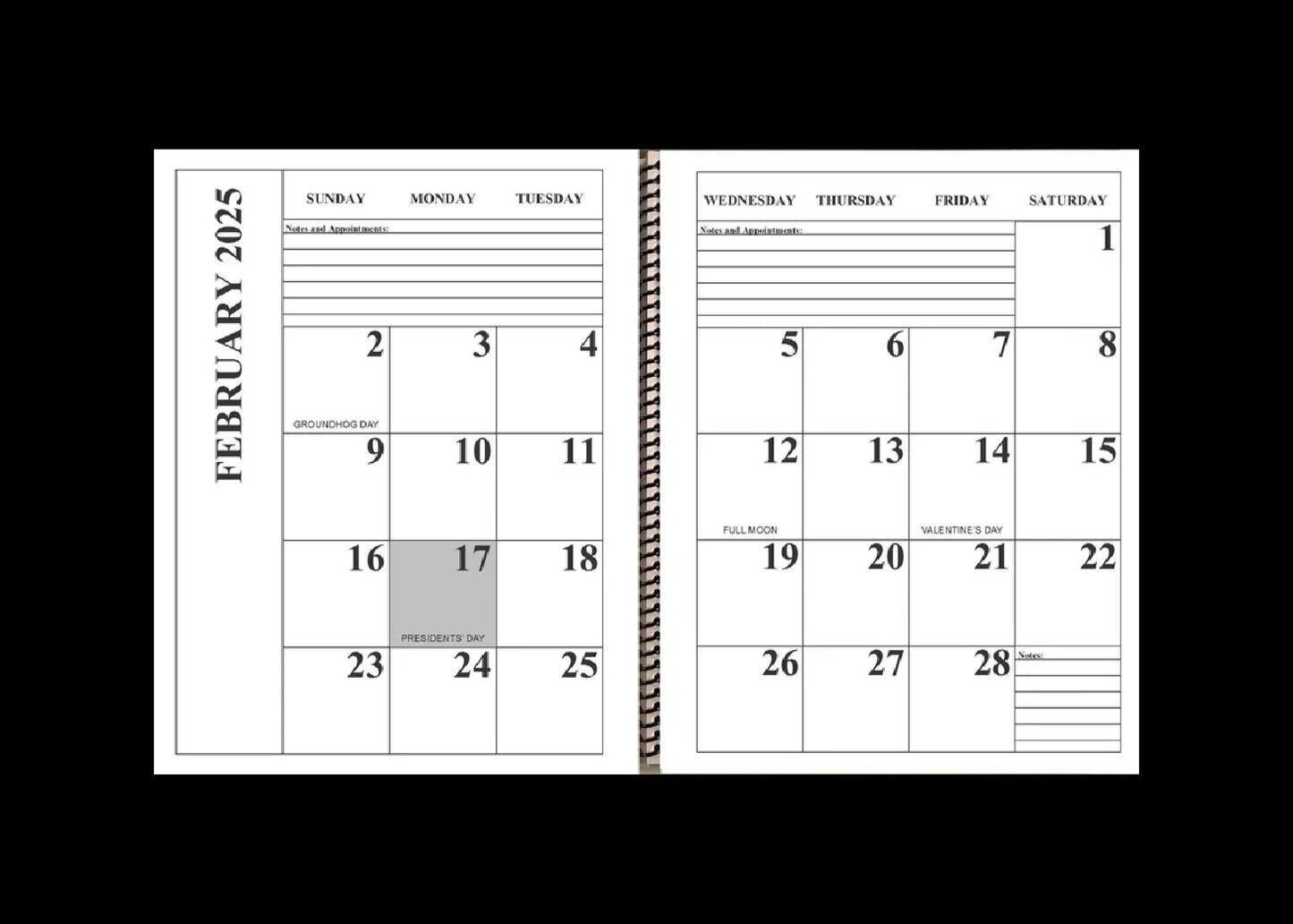Jumbo Large Print 2025 Desktop Calendar | Heavy Weight Paper, | 17" x 11" opened up | 13-months, January 2025 to January 2026