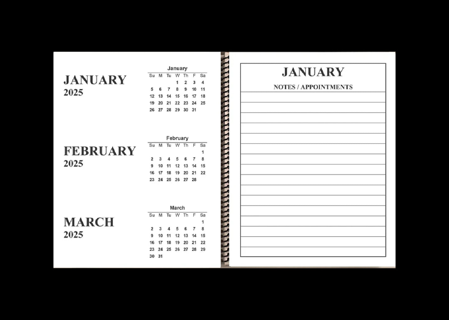 Jumbo Large Print 2025 Desktop Calendar | Heavy Weight Paper, | 17" x 11" opened up | 13-months, January 2025 to January 2026