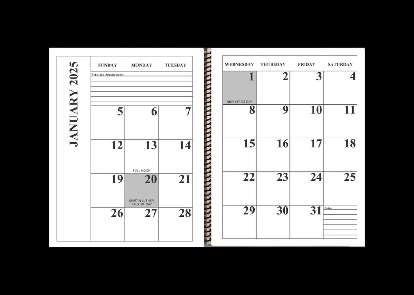 Jumbo Large Print 2025 Desktop Calendar | Heavy Weight Paper, | 17" x 11" opened up | 13-months, January 2025 to January 2026