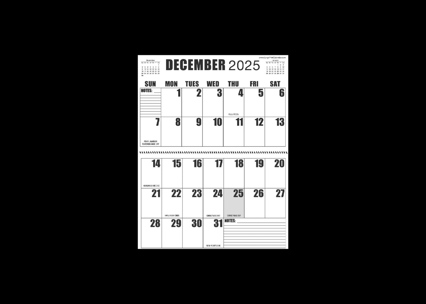 Jumbo Large Print 2025 Wall Calendar | Heavy Weight Paper | 17" x 22" open, or closed it is 17" x 11" | 13-months, January 2025 to January 2026