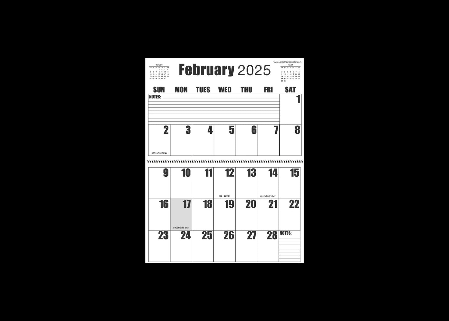 Jumbo Large Print 2025 Wall Calendar | Heavy Weight Paper | 17" x 22" open, or closed it is 17" x 11" | 13-months, January 2025 to January 2026