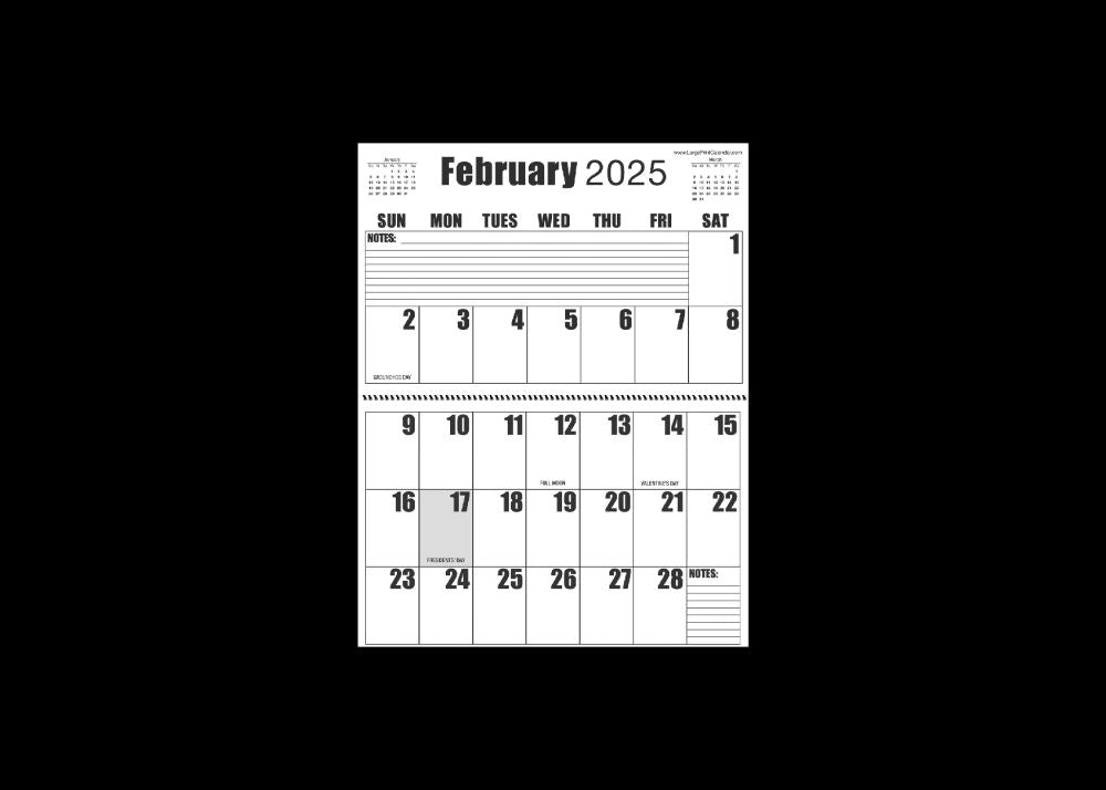 Large Print 2025 Letter Size Wall Calendar |Heavy Weight Paper | 17" x 11" hanging - 11" x 8.5" closed | 13-months, January 2025 to January 2026