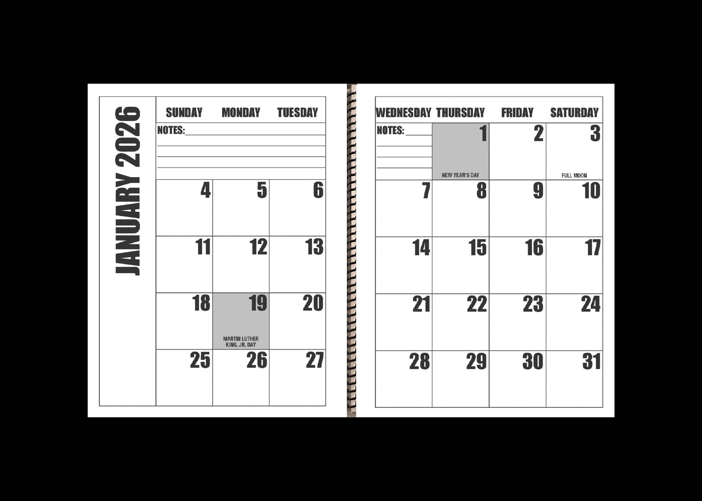 Jumbo Large Print 2025 Desktop Calendar | Heavy Weight Paper | 17" x 11" opened - 11" x 8.5" closed | 19-months, June 2025 to December 2026