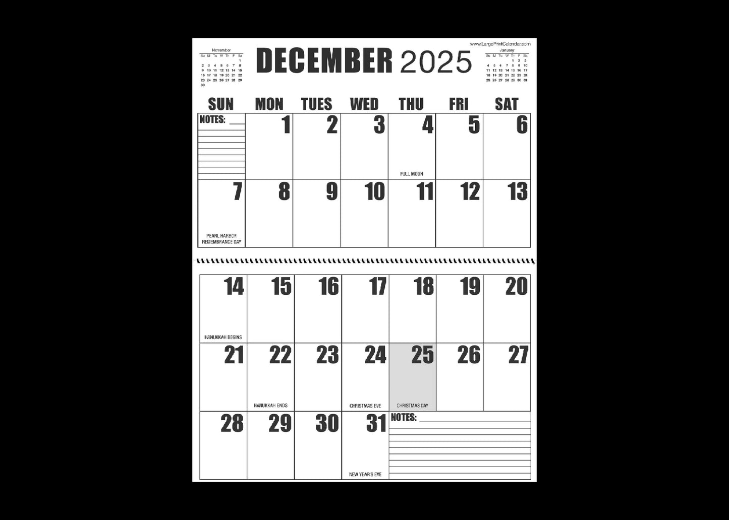 Jumbo Large Print 2025 Wall Calendar | Heavy Weight Paper | 17" x 22" open, or closed it is 17" x 11" | 19-months, June 2025 to December 2026