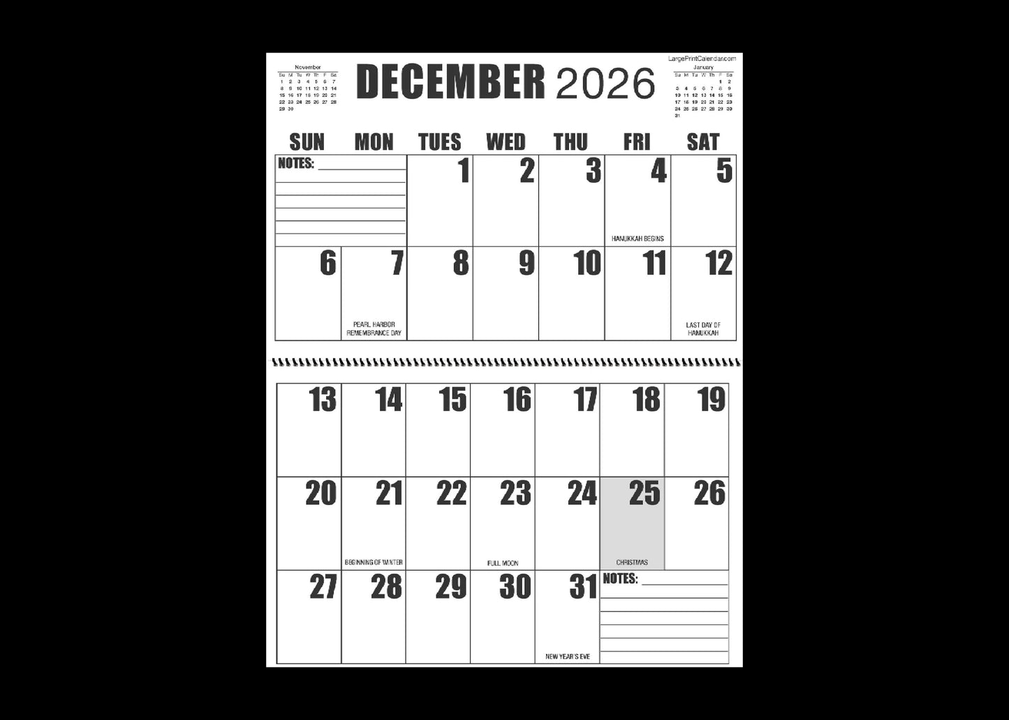 Jumbo Large Print 2025 Wall Calendar | Heavy Weight Paper | 17" x 22" open, or closed it is 17" x 11" | 19-months, June 2025 to December 2026