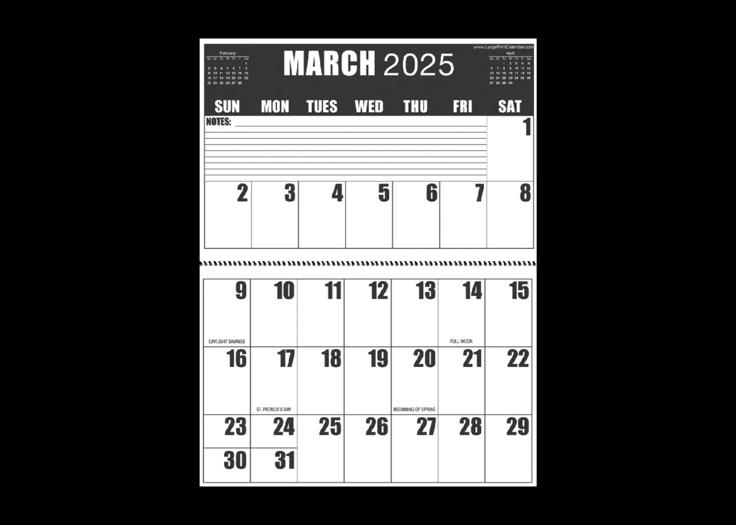 Jumbo Large Print 2025 High Contrast Wall Calendar | Heavy Paper | 13-Months, January 2025 to January 2026 | 17" wide X 22" in length when open.