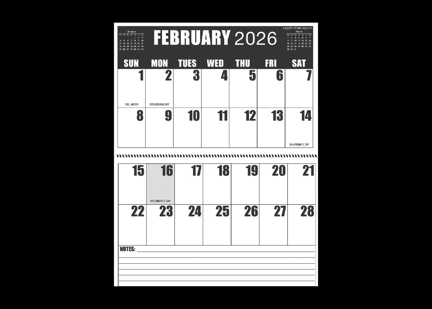 Jumbo Large Print 2025 High Contrast Wall Calendar | 17" x 22" open, or closed it is 17" x 11" | 19-months, June 2025 to December 2026