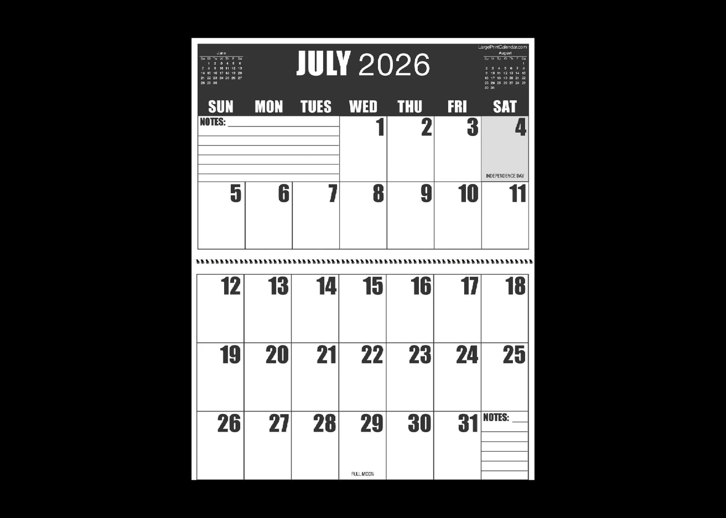 Jumbo Large Print 2025 High Contrast Wall Calendar | 17" x 22" open, or closed it is 17" x 11" | 19-months, June 2025 to December 2026