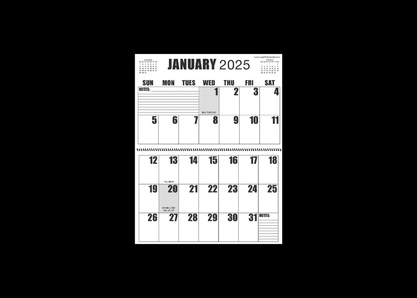 Jumbo Large Print 2025 Wall Calendar | Heavy Weight Paper | 17" x 22" open, or closed it is 17" x 11" | 13-months, January 2025 to January 2026