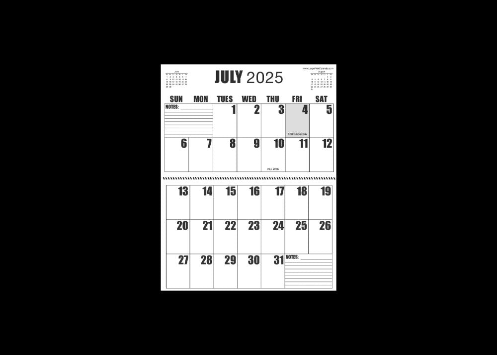 Large Print 2025 Letter Size Wall Calendar |Heavy Weight Paper | 17" x 11" hanging - 11" x 8.5" closed | 13-months, January 2025 to January 2026