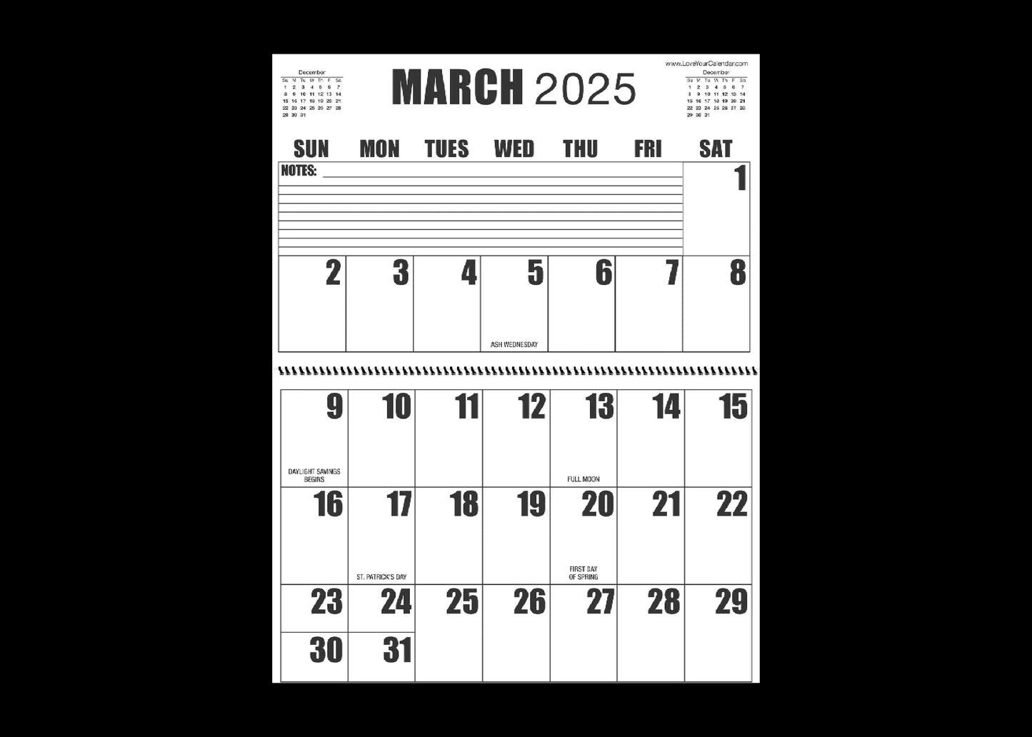 Large Print 2025 Letter Size Wall Calendar |Heavy Weight Paper | 17" x 11" hanging - 11" x 8.5" closed | 13-months, January 2025 to January 2026