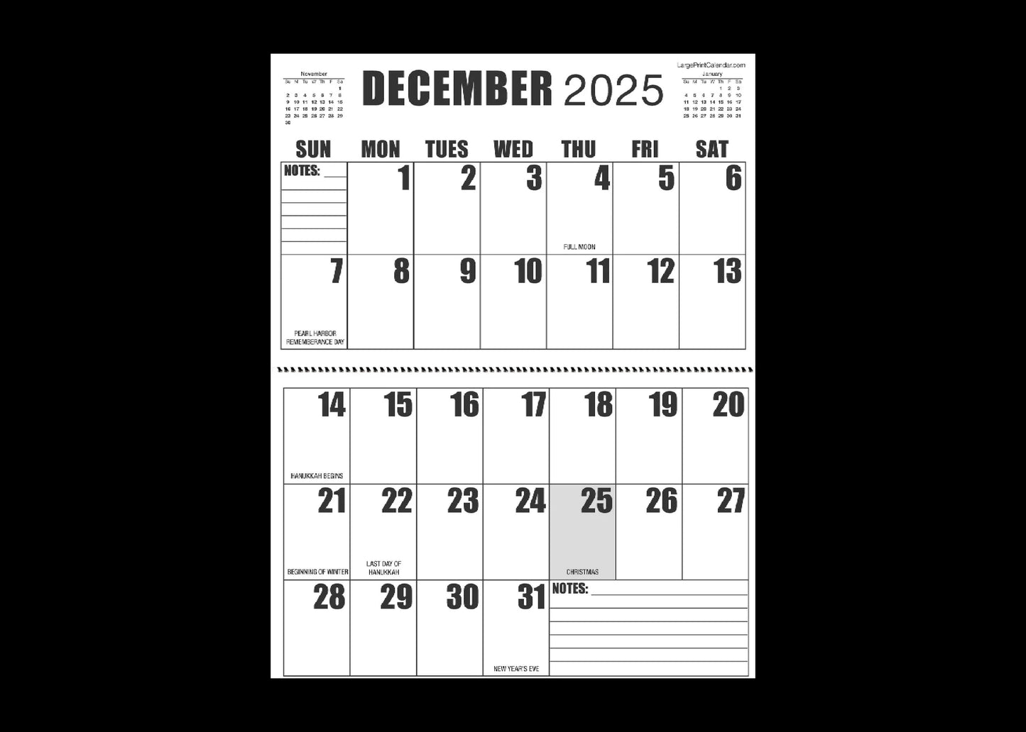 Jumbo Large Print 2025 Wall Calendar | Heavy Weight Paper | 17" x 22" open, or closed it is 17" x 11" | 13-months, January 2025 to January 2026