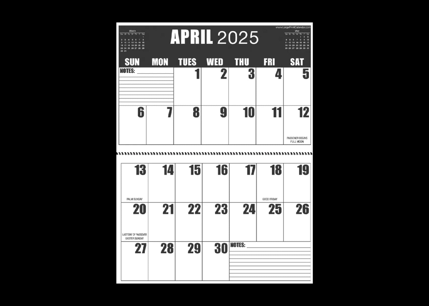 Jumbo Large Print 2025 High Contrast Wall Calendar | Heavy Paper | 13-Months, January 2025 to January 2026 | 17" wide X 22" in length when open.