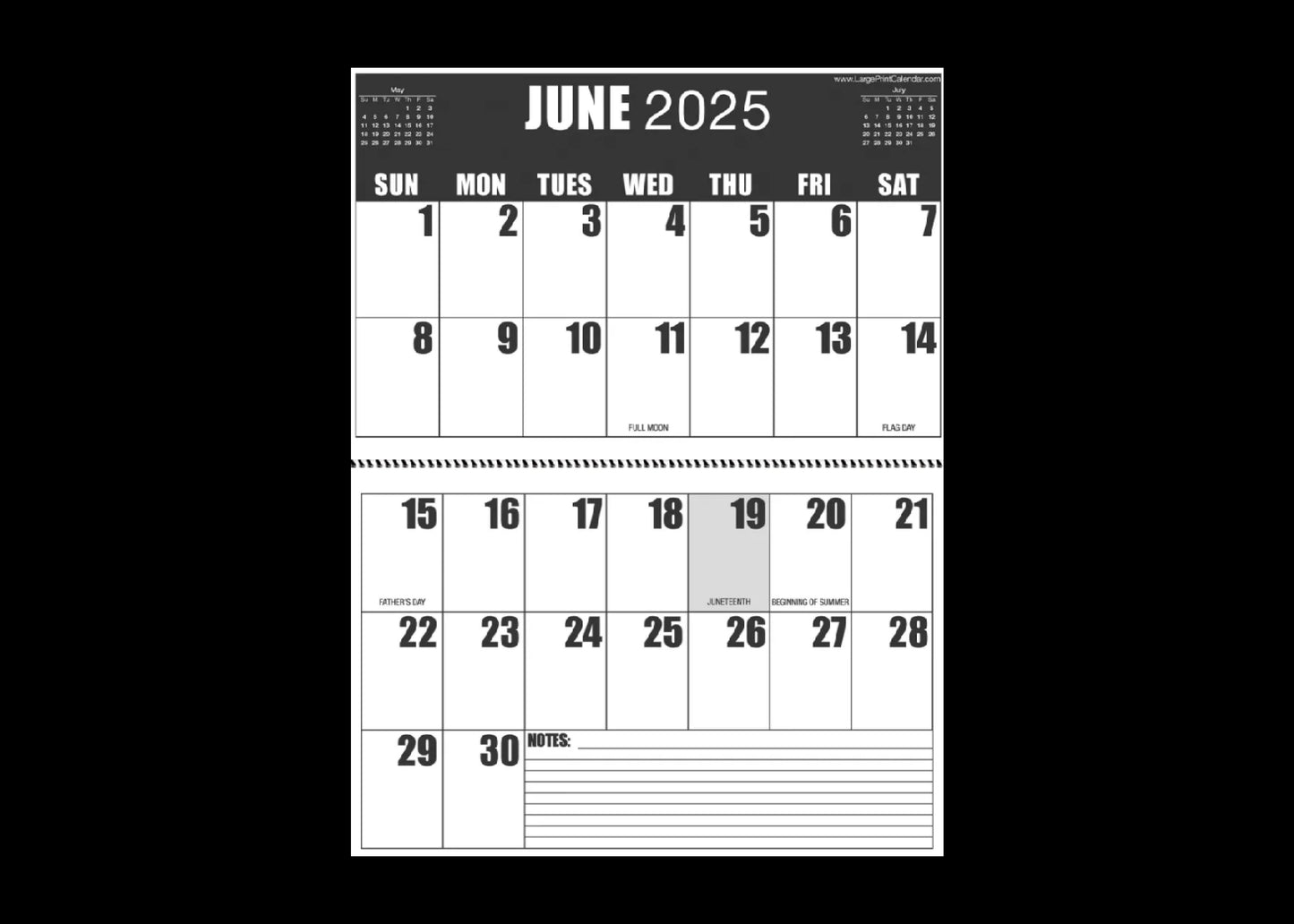 Jumbo Large Print 2025 High Contrast Wall Calendar | Heavy Paper | 13-Months, January 2025 to January 2026 | 17" wide X 22" in length when open.