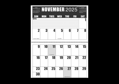 Jumbo Large Print 2025 High Contrast Wall Calendar | Heavy Paper | 13-Months, January 2025 to January 2026 | 17" wide X 22" in length when open.
