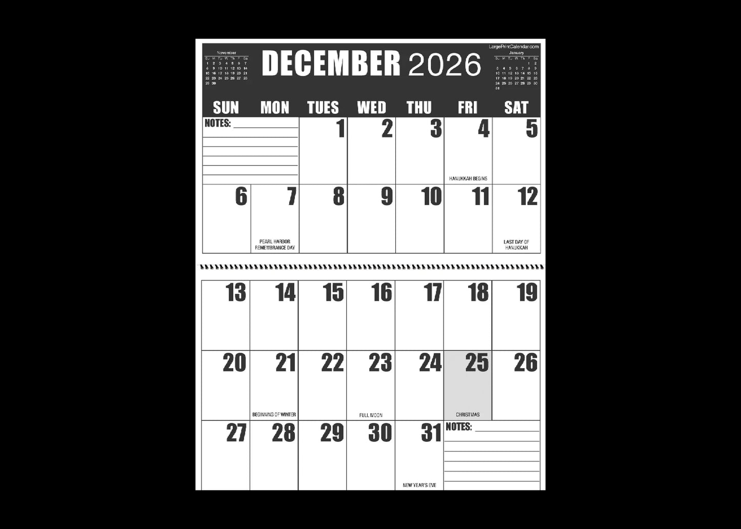 Jumbo Large Print 2025 High Contrast Wall Calendar | 17" x 22" open, or closed it is 17" x 11" | 19-months, June 2025 to December 2026