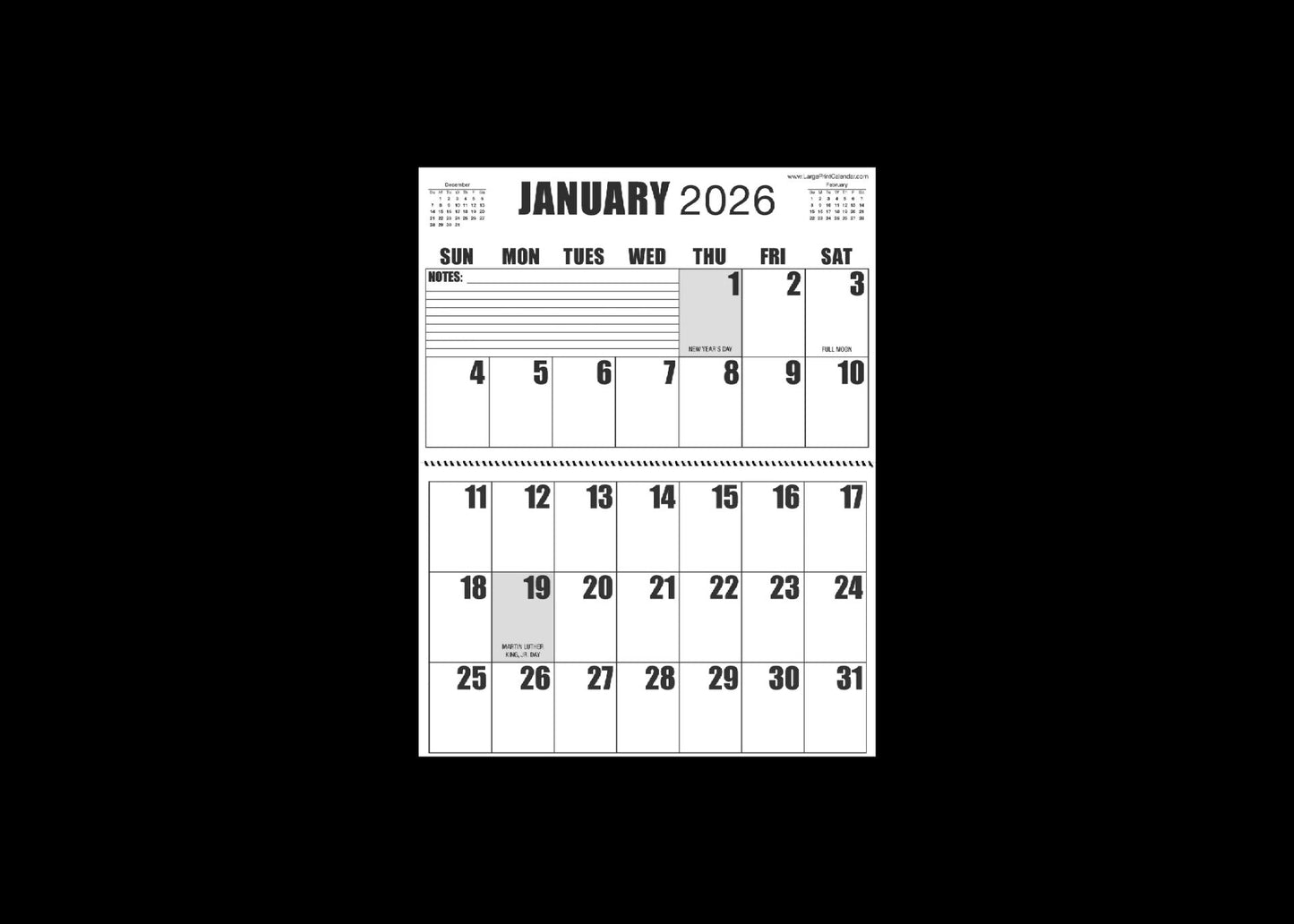 Jumbo Large Print 2025 Wall Calendar | Heavy Weight Paper | 17" x 22" open, or closed it is 17" x 11" | 13-months, January 2025 to January 2026