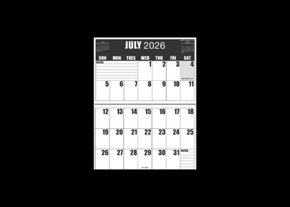 Jumbo Large Print 2025 High Contrast Wall Calendar | Heavy Weight Paper | 17" x 22" open, or closed it is 17" x 11" | 19-months, June 2025 to December 2026