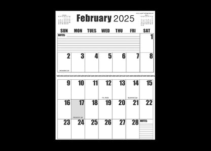 Large Print 2025 Letter Size Wall Calendar |Heavy Weight Paper | 17" x 11" hanging - 11" x 8.5" closed | 13-months, January 2025 to January 2026