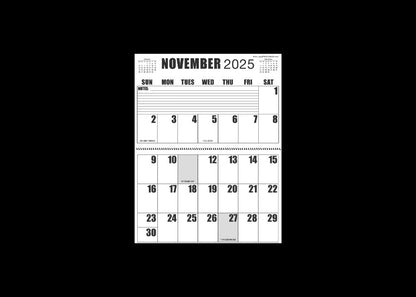 Large Print 2025 Letter Size Wall Calendar |Heavy Weight Paper | 17" x 11" hanging - 11" x 8.5" closed | 13-months, January 2025 to January 2026