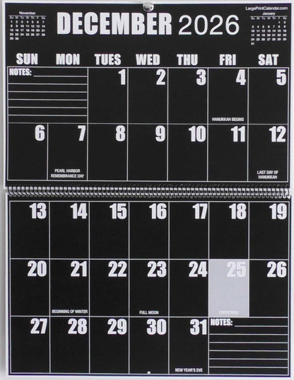 Sight Line Wall Calendar | 19-months, June 2025 to December 2026 | Jumbo Large Print | Heavy Paper | 17" wide X 22" in length when open