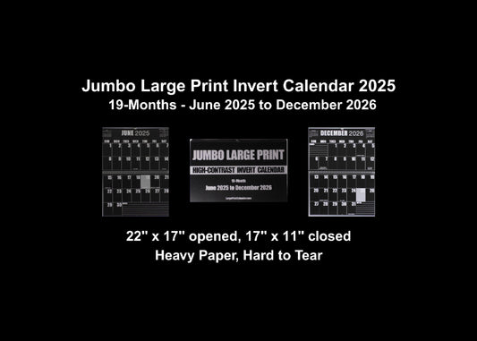 High-contrast Invert Calendar | 19-months, June 2025 to December 2026 | Jumbo Large Print | Heavy Paper | 17" wide X 22" in length when open